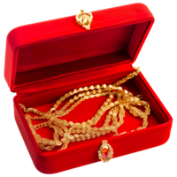 ai genererad kunglig elegans, tung guld halsband i röd låda, lyx Smycken png