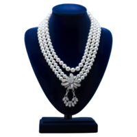 AI generated Elegant White Pearl Necklace on Display Stand , Luxury Jewelry png
