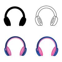 set of icons and symbols with headphones. colored headphones and silhouette. logo vector