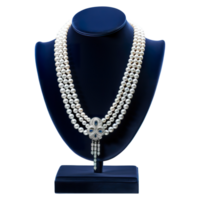 AI generated Pearl Elegance, White Pearl Necklace on Luxurious Display Stand png