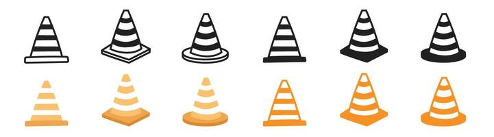 doodle traffic cone drawing icon sketch black and orange under construction vector