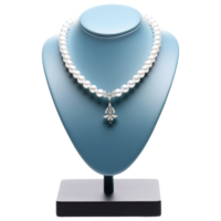 AI generated Elegant White Pearl Necklace on Display Stand, Luxury Jewelry png