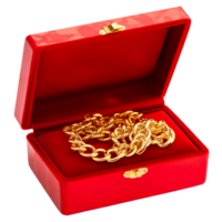 AI generated Regal Presentation, Royal Gold Necklace in Red Box, Fine Accessory png