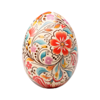 ai generiert schließen oben dekorativ Ostern Ei, dekoriert mit Hand gemalt Blumen- Ornament. isoliert png