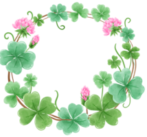 Handdrawn watercolor illustration clipart of Clover Frames Wreaths with Flowers St'Patricks Day birthday Floral arrangements greeting cards wedding invitation Party Irish png