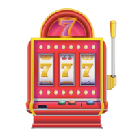 Slot machine in realistic style with lucky sevens 777. Casino Las Vegas jackpot. Colorful PNG illustration.