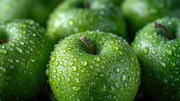 AI generated Green apple fruit background with a feel of freshness. photo