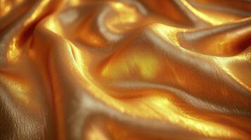 AI generated Golden silk fabric background. The luxurious fabric textured is very realistic and detailed. photo