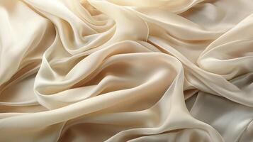 AI generated Wavy warm toned soft white silk fabric background. The luxurious fabric texture is very realistic and detailed. photo