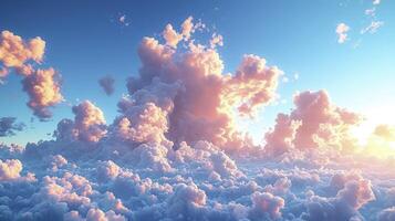AI generated a clear morning sky with stretches of Altocumulus clouds, giving a dramatic touch to the view. photo