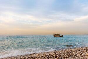 Beautiful stony coast landscape background photo