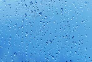 Water drops closeup on glass, natural background photo