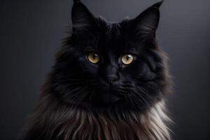 AI generated Black maine coon majestic cat studio shot background wallpaper photo