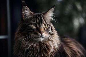 AI generated Maine coon cat outside cinematic shot background wallpaper photo