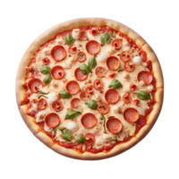 ai generiert Pizza, köstlich Vegetarier Pizza mit Champignon Pilze, Tomaten, Mozzarella, Pfeffer und schwarz Oliven, ai generiert png