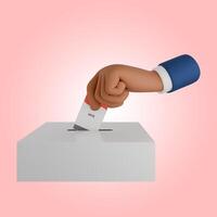 3D render of hand icon holding voting papers for general elections or Pemilu for the president and government of Indonesia. The vote paper goes into the ballot box photo
