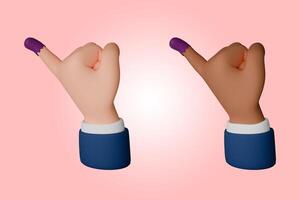 3D render icon of hand gesture little finger after voting on Indonesia general election. The finger dipped in purple ink photo