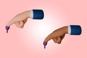 3d hacer icono de mano gesto pequeño dedo después votación en Indonesia general elección. el dedo sumergido en púrpura tinta foto