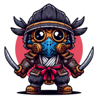 AI generated cartoon samurai character with mask and sword png