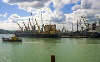 Berth in the port. Industrial cargo port photo