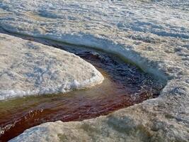 Melting snow in the spring. The spring heat will melt the snow. photo