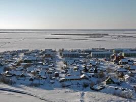 The northern northern city of Salekhard. Single-storey houses an photo