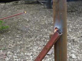 Welding of steel square pipe electric welding photo