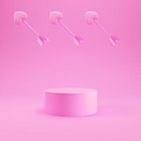 Pink podium for product display with crossed cupid arrows on bright background in pastel colors photo