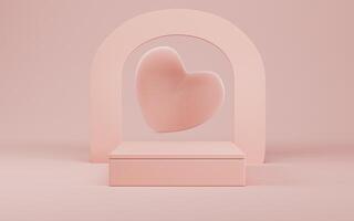Rectangle podium with heart and arc for product display on bright cream color background in pastel colors photo