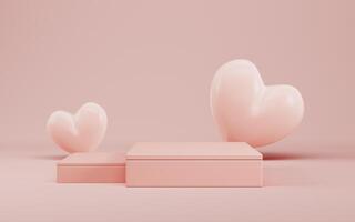 Rectangle podium with hearts for product display on bright cream color background in pastel colors photo