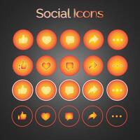 naranja tema conjunto de genérico social medios de comunicación usuario interfaz iconos como, comentario, compartir y salvar iconos social medios de comunicación plano icono. vector