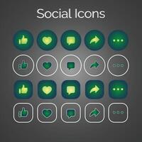 Green Theme Set of generic social media user interface icons. Like, comment, share and save icons. Social media flat icon. Vector