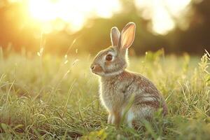 AI generated Wild rabbit in sunlit garden. Generative AI. photo