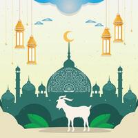 Eid ul Adha banner Unique Design, Mosque and Goat, Vector Art