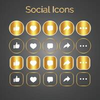 dorado tema conjunto de genérico social medios de comunicación usuario interfaz iconos como, comentario, compartir y salvar iconos social medios de comunicación plano icono. vector