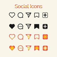 White and Orange Theme Set of generic social media user interface icons Like, comment, share vector