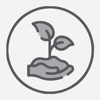 Sustainability and Plant vector icon. Style is flat rounded symbol, gray color, rounded angles hand, Silver background.