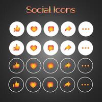 blanco y naranja tema conjunto de genérico social medios de comunicación usuario interfaz iconos como, comentario, compartir y salvar iconos social medios de comunicación plano icono. vector