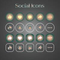 Green Gradient Theme Set of generic social media user interface icons. Like, comment, share and save icons. Social media flat icon. Vector