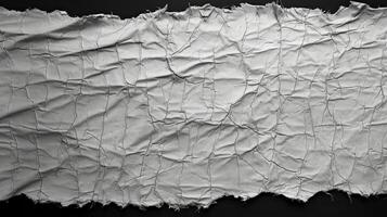 AI generated black and white grunge of a torn white fabric, black background, photo