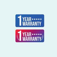 One year Warranty. Two different designs of 1 year warranty stamp, badge, label in neon red and purple dual colour and blue with light grey background. Warranty card, stamps, labels design, concept. vector