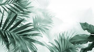AI generated Tropical green palm leaves on a light back.  Abstract summer template. photo