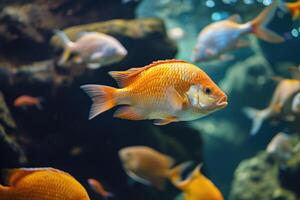 ai generado pescado en agua dulce acuario con hermosa plantado tropical. vistoso espalda foto