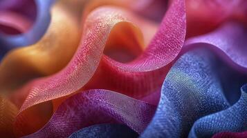 AI generated Close-up colorful silk fabric. Graceful and luxurious texture. photo