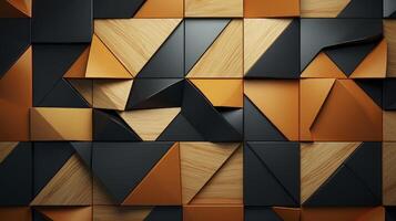 AI generated Black and gold squares and triangles background. photo