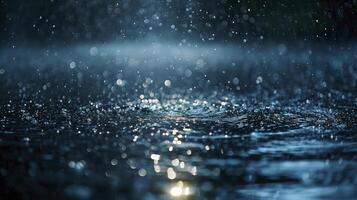 AI generated water droplets close up with light reflection on the water surface. The splash of sparkling water is very dramatic. photo