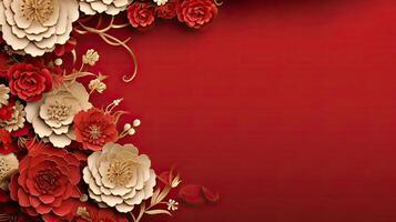 ai generado papel cortar Arte flor decoración para chino nuevo año antecedentes foto