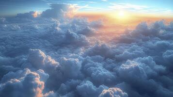 AI generated the sky covered by Altostratus clouds, creating a calm and overall atmosphere. photo