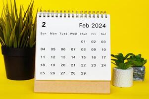 February 2024 calendar with yellow over background. Monthly calendar concept photo