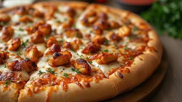 AI generated Close up view of delicious pizza. Fast food concept. photo